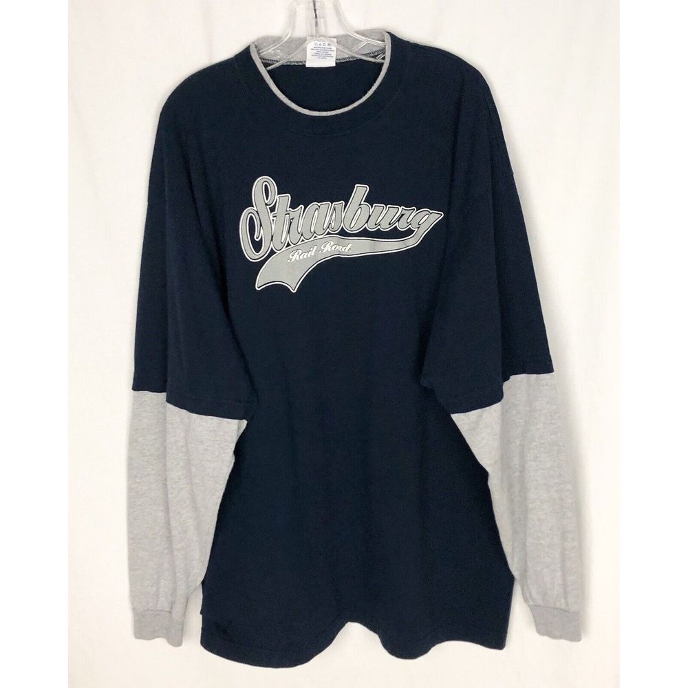 Vintage‎ Alore Spell Out Strasbury Rail Road Long Sleeve T-Shirt Men's 2XL USA